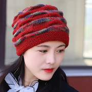冬季帽子女绒里衬护耳保暖帽针织帽手工编织毛线帽羊毛保暖妈妈帽