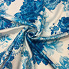重磅真丝面料布料加厚40姆米白底青花，蓝牡丹喷绘桑蚕丝绸缎旗袍料