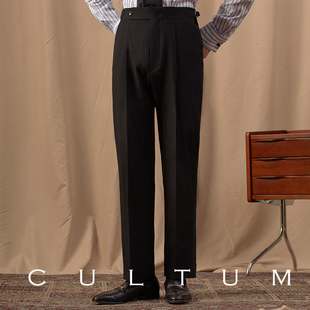 cultum修身纯黑色单褶西裤男商务，休闲婚礼宴会，新郎塔士多礼服裤子