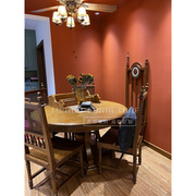 中古美式橡木实木圆桌餐桌椅，组合乡村复古家具，桌子餐椅圆形饭桌