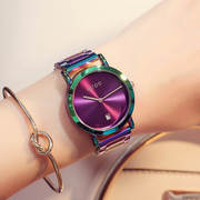 炫彩钢带手表时尚彩色钢带女款手表简约欧美范钢带女表