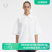 fredperry女士短袖衬衫，2024春季休闲宽松白色纯棉衬衣g7143