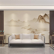 新中式壁布电视背景墙卧室客厅沙发影视墙纸淡黄暖色系山水8d壁画