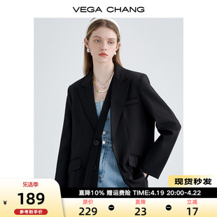 vegachang黑色小西装外套，女2024春秋，小个子英伦风西服上衣