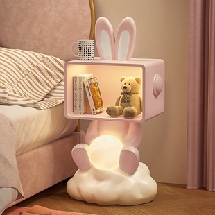 创意儿童房床头柜小型收纳台灯，兔子女孩卧室卡通，可爱现代简约女童