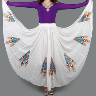 新疆舞蹈大摆裙民族风女式广场舞雪纺双层半身裙中长款跳舞演出服