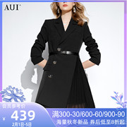 aui黑色职业设计感西装连衣裙，女2023秋高级气质修身显瘦a字裙