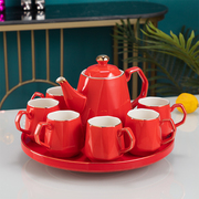 创意结婚杯子整套红色茶杯，陶瓷茶壶耐热茶具客厅茶壶送礼套装