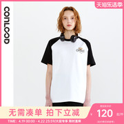 conlood2024夏季黑白拼色圆领短袖t恤衫男女同款舒适宽松百搭