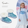 斯纳菲冬季女童雪地靴爱莎蓝公主，加绒加厚大棉，靴子防滑儿童中筒靴