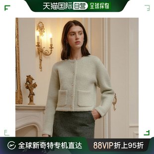 韩国直邮lookast女士绿色，羊毛针织衫开衫，外套小香风简约气质
