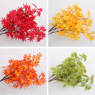 仿真红枫叶装饰树枝，假树叶子银杏叶塑料，假花红色秋季室内工程造景