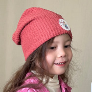 女童帽子春秋款儿童，冬季黄色时尚潮帽护耳小女孩，可爱公主套头线帽