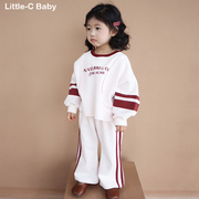 小众设计休闲风~韩国女童2024春装宝宝纯棉，卫衣+卫裤两件套装