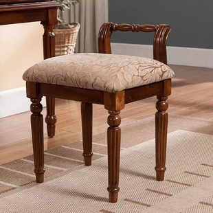 美式全实木化妆凳欧式卧梳妆凳梳妆台椅子欧式卧室化妆椅软包简约