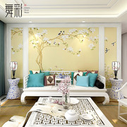 现代新中式客厅卧室电视背景墙壁纸无纺布墙纸温馨花鸟墙布