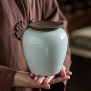 大号陶瓷仿古茶叶罐密封罐胡桃木盖防潮半斤存茶罐家用茶叶盒