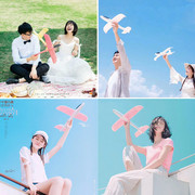 婚纱摄影旅拍道具手拿创意粉色飞机模型日系清新儿童写真拍照摆件