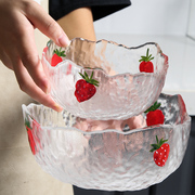 日式不规则锤纹金边玻璃碗沙拉，碗大号水果家用耐高温玻璃碗可爱