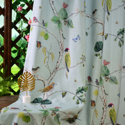 北欧简约现代美式田园花鸟花卉图案棉麻亚麻印花窗帘布料成品加工