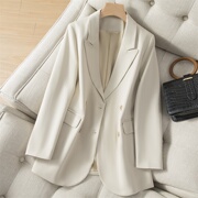 米白色小2装外女k套中长款春季西021双排扣宽松套装西服上衣