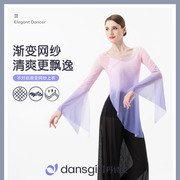 丹诗戈舞蹈服芭蕾舞罩衫外搭渐变色喇叭袖不对称渐变色网纱上衣