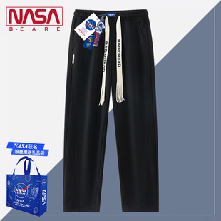 NASA联名休闲裤子男士2024年加绒潮牌宽松直筒春秋季阔腿运动长裤