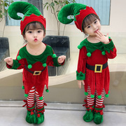 圣诞节儿童服装绿色红色精灵女童，连衣裙演出服圣诞，装扮套装衣服35