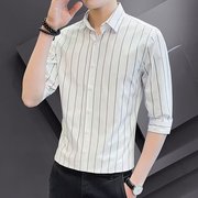 男士条纹衬衫七分袖夏季薄款韩版修身青年衬衣101a-cs160-p30