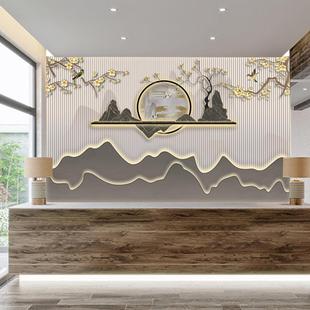 新中式客厅立体电视墙布，沙发无缝壁画新中式山水，影视茶室背景墙纸