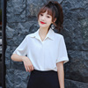 衬衣女夏2024韩版宽松套头方领工作服气质职业短袖雪纺白衬衫