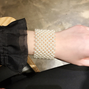 韩国东大门同款珍珠手链ins网红时尚手工编织宽版手环设计感手饰