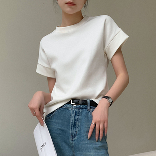 jwunique白色短袖t恤女夏季2023年韩版宽松体恤百搭打底上衣