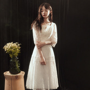白色洋装小礼服女2024宴会蕾丝生日领证连衣裙平时可穿伴娘服