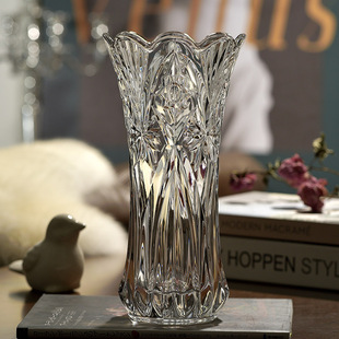 欧式水晶玻璃花瓶厚重家居，摆件鲜花富贵竹插花瓶，花器客厅装饰