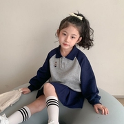女童春秋polo领百褶裙套装2023休闲洋气学院风运动两件套裙子