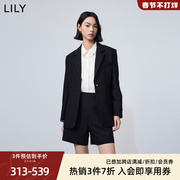 lily2024春女装商务通勤时尚，复古一粒扣修身休闲黑色西装外套