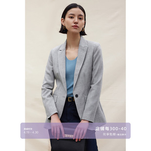 芝美日禾日本精纺羊毛，领西装外套女修身浅灰色通勤干练职业