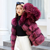 冬季韩版狐狸毛长袖(毛，长袖)酒红色，大衣时尚海宁皮草圆领外套反季