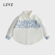 lzyz童装儿童衬衫男童长袖，衬衣宽松纯棉薄款春秋装，洋气外套中小童