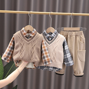 宝宝加绒加厚卫衣三件套装婴，儿童装秋冬季男童，0-4岁女童冬装夹棉