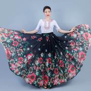 夏季女士新疆舞蹈演出服装网纱印花大摆半身裙，民族风薄款透气裙子