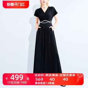 aui黑色气质御姐范连体(范连体)裤女2023夏季设计感时尚高腰阔腿长裤