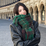 韩版绿色格子款超大围巾，外搭披肩仿羊绒，保暖高级感流苏款加厚围脖