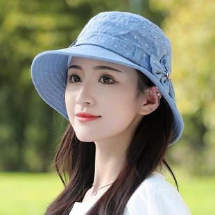 春夏季女士盆帽渔夫帽中老年人帽子，妈妈布帽夏天老人大檐遮阳帽女