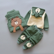 男童秋冬装0-1-2-34岁女婴儿童加绒卫衣三件套装宝宝外出冬季棉服
