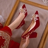 欧式婚纱新娘鞋水晶鞋香槟色，低跟鞋中式婚礼，红色细高跟鞋秀禾婚鞋