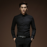 衬衫男士长袖修身韩版黑色正装，免烫寸衫西装抗皱商务休闲工装衬衣