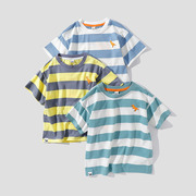 男童条纹短袖t恤儿童2023年夏季韩版宝宝体，恤衫圆领纯棉上衣