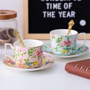 英式下午茶咖啡杯碟鸟语花香陶瓷茶，杯子蓝粉色，骨瓷欧式情侣对杯